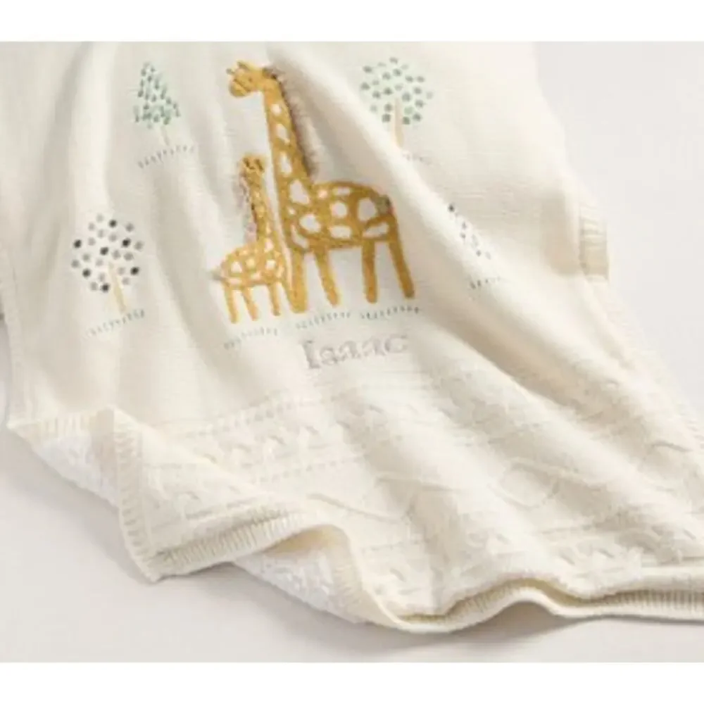 Pottery Barn Kids Giraffe Sherpa Backed Knit Baby Blanket Cream Nursery